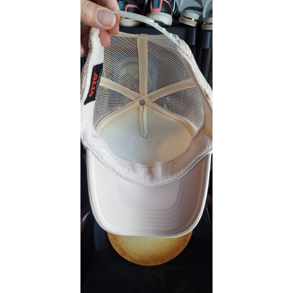 OTTO Trucker Hat Beige Chenille Checkered Initial H Snapback Cap Mesh Back - Picture 3 of 4